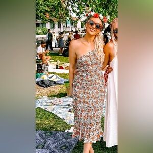 One shoulder floral ruched dress, multi color